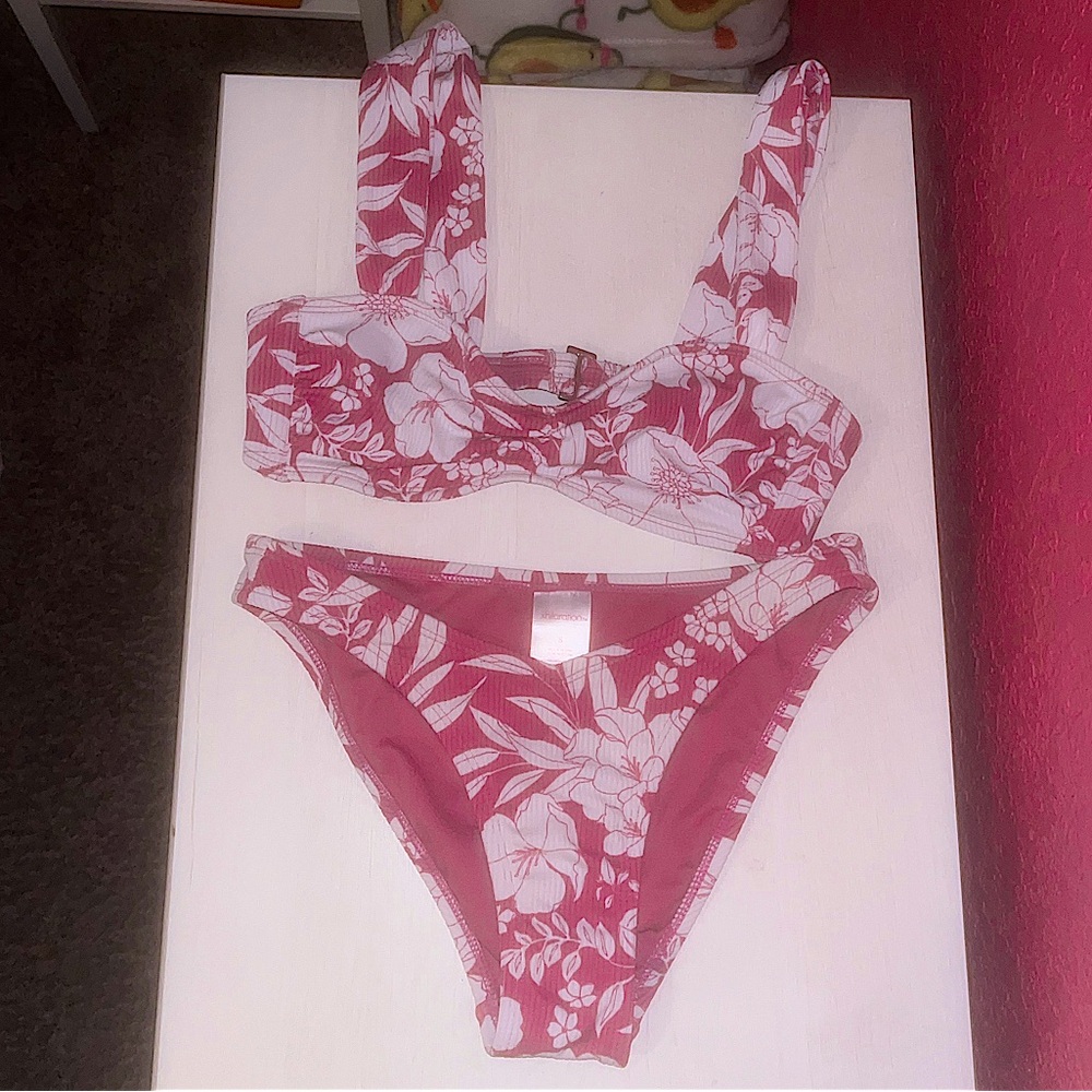 Pink and White Floral Bikini